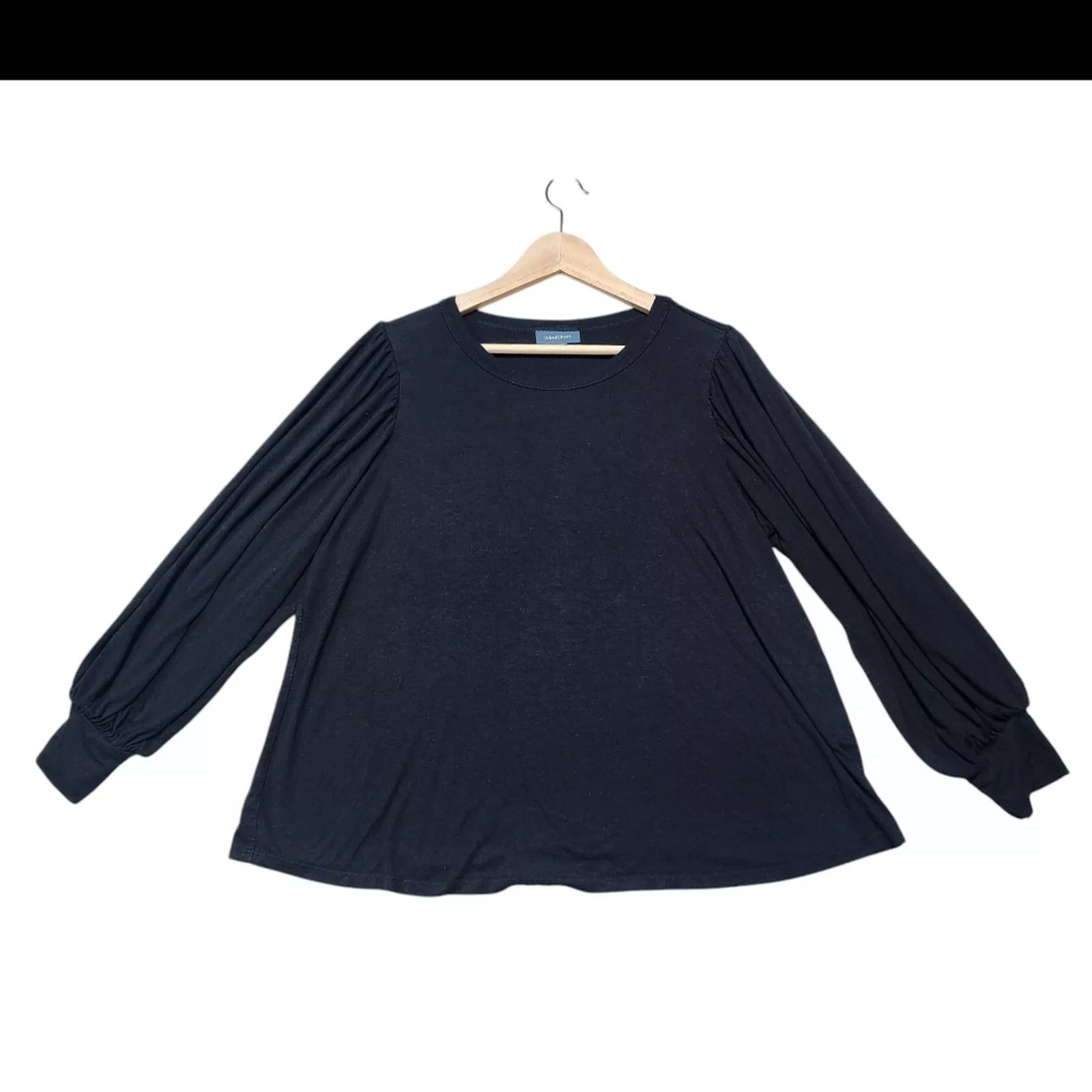 ModCloth Pleated Puff Sleeve Black Top